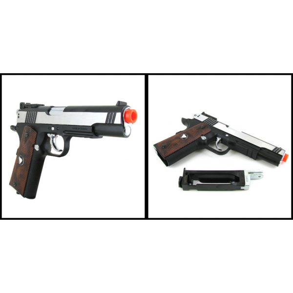 See Airsoft Pistol 2 CO2 TSD Tactical 601 Black And Chrome Pistol FPS-525 Faux Wood Grip Blowback Airsoft Gun