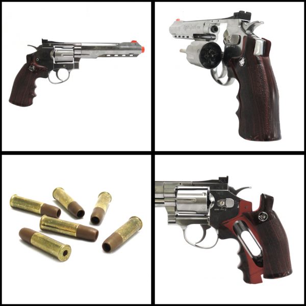 See Airsoft Pistol 2 CO2 WG Revolver Pistol Silver FPS-500 Full Metal, 6 Inch Barrel Non-Blowback Airsoft Gun