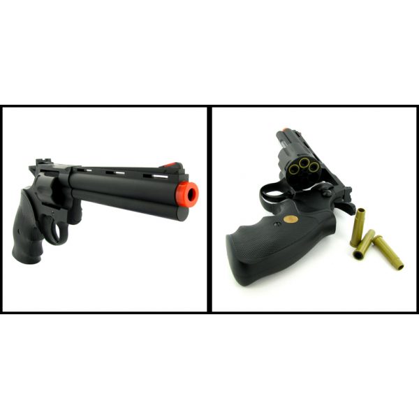 See Airsoft Pistol 2 Green Gas Black 6 Inch Barrel Magnum Revolver Pistol FPS-300 Black Grip Airsoft Gun