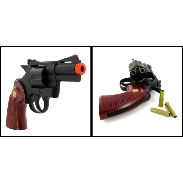 See Airsoft Pistol 2 Green Gas Black Snubnose Magnum Revolver Pistol FPS-300 Red Wood Grip Airsoft Gun
