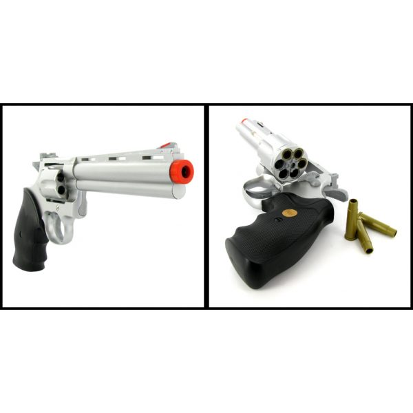 See Airsoft Pistol 2 Green Gas Silver 6 Inch Barrel Magnum Revolver Pistol FPS-300 Black Grip Airsoft Gun