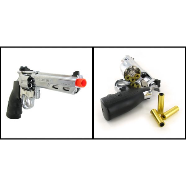 See Airsoft Pistol 2 Green Gas Silver Savaging Bull 6 Inch Barrel Magnum Revolver Pistol FPS-350 Black Grip Airsoft Pistol
