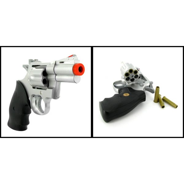 See Airsoft Pistol 2 Green Gas Silver Snubnose Magnum Revolver Pistol FPS-300 Black Grip Airsoft Gun