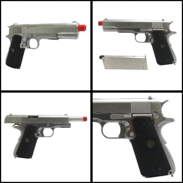 See Airsoft Pistol 2 Green Gas TSD Caspian WE 1911 Pistol Nickel FPS-400 Full Metal, Blowback Airsoft Gun