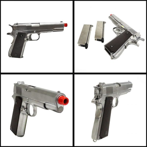 See Airsoft Pistol 2 Green Gas TSD Caspian WE 1911-TAC Pistol Nickel FPS-400 Full Metal, Blowback Airsoft Gun
