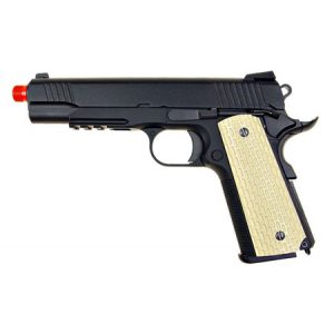 See Airsoft Pistol 1 Green Gas WE M1911 Pistol Black And Tan FPS-375 Full Metal, Blow Back Airsoft Gun
