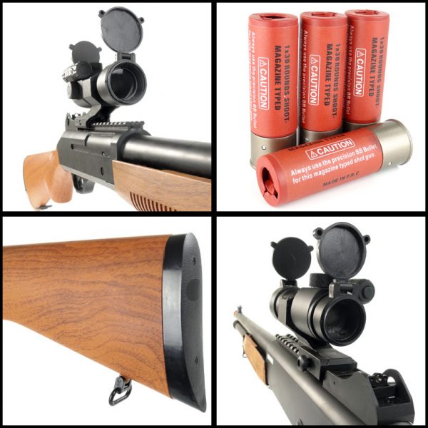 See Airsoft Shotgun 2 Spring M186B FPS-420 Airsoft Pump Action Shotgun With Red Dot Scope