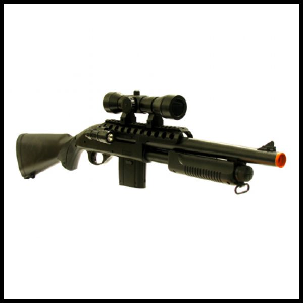 See Airsoft Shotgun 2 Spring M47 Pump Shotgun Flashlight, Sight Airsoft Gun Full Stock