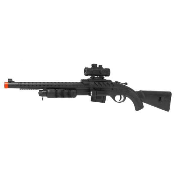 See Airsoft Shotgun 1 Spring Pump Action Breach Shotgun FPS-190 Laser, Flashlight, Full Stock Airsoft Gun