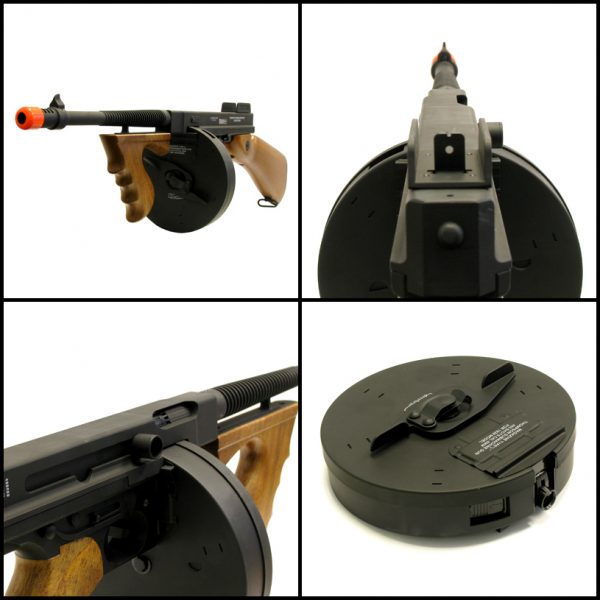 See Airsoft Rifle 2 Electric Chicago Thompson Submachine Gun Model 1928 FPS-465 Drum Mag Airsoft Gun (Tommy Gun)