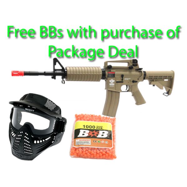 See Airsoft Rifle 1 Electric G&G Combat Machine M16 Carbine Desert Tan Rifle FPS-420 Airsoft Gun Package Deal (Mask and BBs)