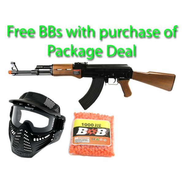 See Airsoft Rifle 1 Electric G&G RK47 Rifle Faux Wood FPS-430 Blowback Airsoft Gun Package Deal (Mask and BBs)