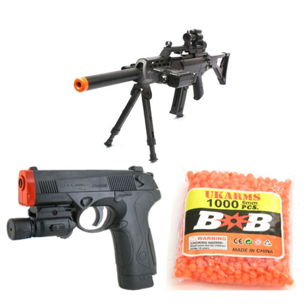 See Airsoft Rifle 1 Spring 957 Sniper Rifle FPS-220 and PX4 Laser Pistol Combo Airsoft Gun