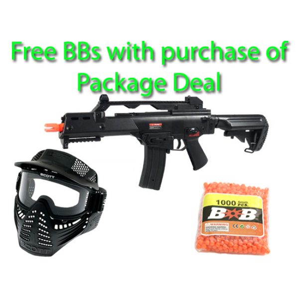 See Airsoft Rifle 1 Electric Jing Gong MK G36 Carbine Assault Rifle FPS-450 Full Metal Airsoft Gun Package Deal (Mask and BBs)