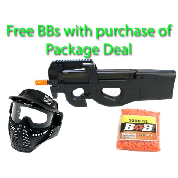 See Airsoft Rifle 1 Electric P90 Submachine Gun FPS-470 Airsoft Gun Package Deal (Mask and BBs)