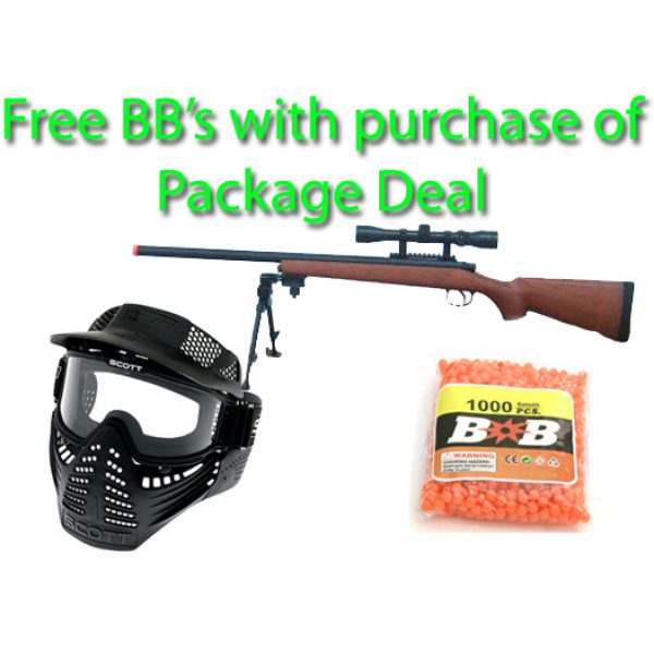 See Airsoft Rifle 1 Spring Clone Tokyo Marui VSR-10 Super Sniper Rifle Wood FPS-370 Airsoft Gun Package Deal (Mask and BBs)