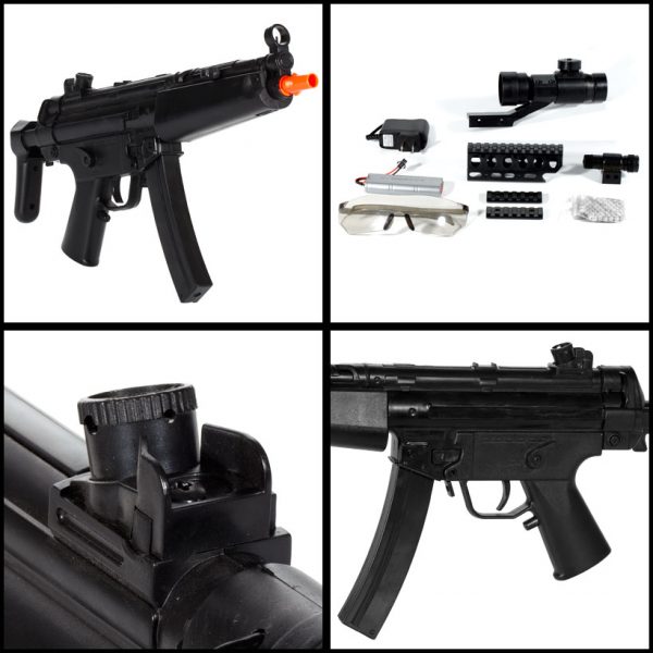 See Airsoft Rifle 2 Electric Tactical MP5 Style FPS-280 Airsoft Submachine Gun with Red Dot Scope & Flashlight